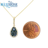 14KYG Pendant with Blue Sapphires & Diamonds